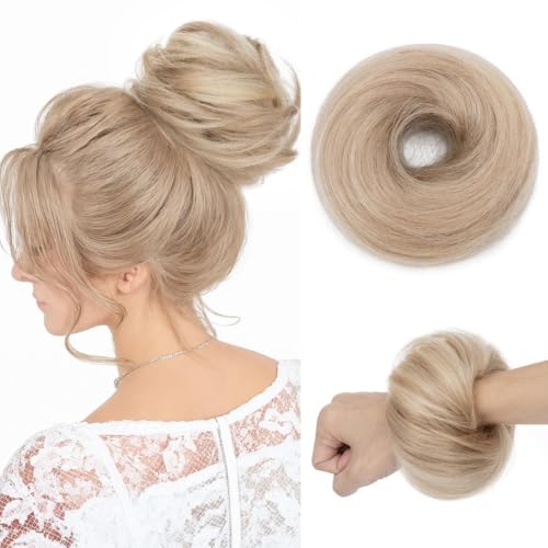 Haarteile und Extensions mit natürlichem Look, Echthaar, unordentlicher Dutt, Haargummis, Hochsteckfrisur, Pferdeschwanz-Verlängerung for Frauen und Mädchen,Clip-In-Pferdeschwanz-Extensions aus Echth von Solunovia