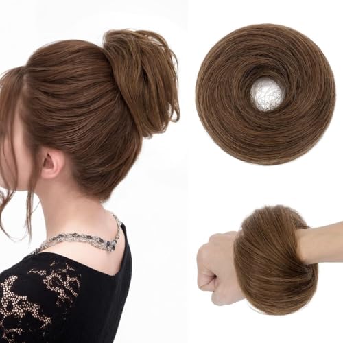 Haarteile und Extensions mit natürlichem Look, Echthaar, unordentlicher Dutt, Haargummis, Hochsteckfrisur, Pferdeschwanz-Verlängerung for Frauen und Mädchen,Clip-In-Pferdeschwanz-Extensions aus Echth von Glamour Haven