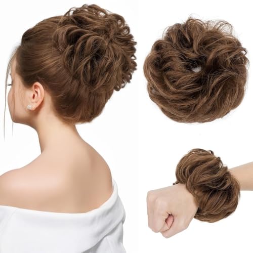 Haarteile und Extensions mit natürlichem Look, Echthaar, unordentlicher Dutt, Haargummis, Hochsteckfrisur, Pferdeschwanz-Verlängerung for Frauen und Mädchen,Clip-In-Pferdeschwanz-Extensions aus Echth von Solunovia