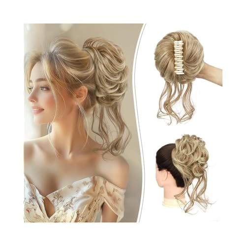 Haarteile und Extensions mit natürlichem Look, Einfach zu verwendender Kunsthaar-Dutt-Clip for chaotische Hochsteckfrisuren und gewellte, lockige Haarteile for Frauen,Clip-In-Pferdeschwanz-Extensions von Glamour Haven
