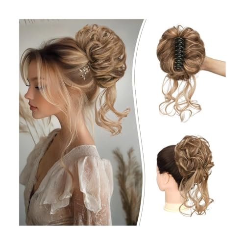 Haarteile und Extensions mit natürlichem Look, Einfach zu verwendender Kunsthaar-Dutt-Clip for chaotische Hochsteckfrisuren und gewellte, lockige Haarteile for Frauen,Clip-In-Pferdeschwanz-Extensions von Glamour Haven
