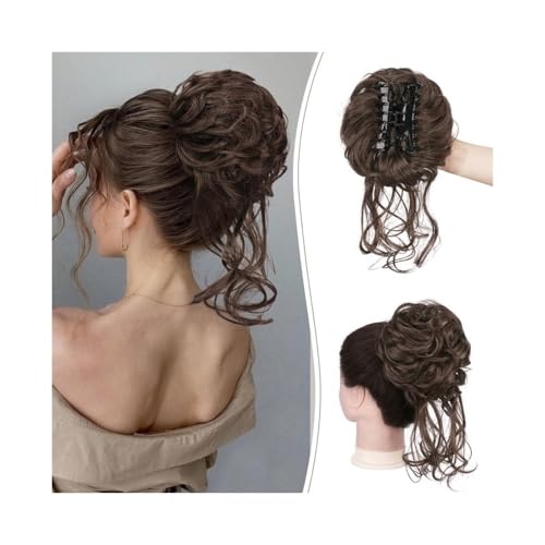 Haarteile und Extensions mit natürlichem Look, Einfach zu verwendender Kunsthaar-Dutt-Clip for chaotische Hochsteckfrisuren und gewellte, lockige Haarteile for Frauen,Clip-In-Pferdeschwanz-Extensions von Glamour Haven