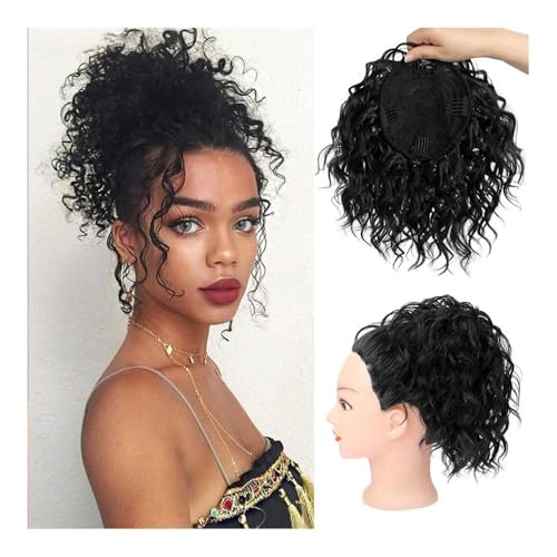Haarteile und Extensions mit natürlichem Look, Elastischer unordentlicher Dutt for Frauen, lockiges synthetisches Pferdeschwanz-Haarteil,Clip-In-Pferdeschwanz-Extensions aus Echthaar(Black) von Glamour Haven