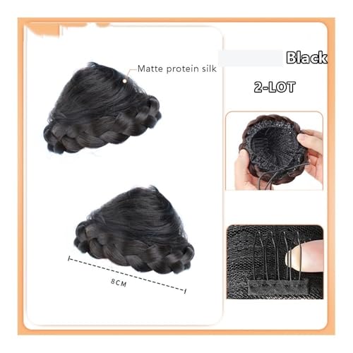Haarteile und Extensions mit natürlichem Look, Flauschige Kugelkopfperücke mit Hühnerfeder-Krallenclip-Dutt for Damen,Clip-In-Pferdeschwanz-Extensions aus Echthaar(Black) von Glamour Haven
