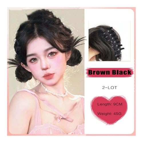 Haarteile und Extensions mit natürlichem Look, Flauschige Kugelkopfperücke mit Hühnerfeder-Krallenclip-Dutt for Damen,Clip-In-Pferdeschwanz-Extensions aus Echthaar(Brown Black) von Glamour Haven