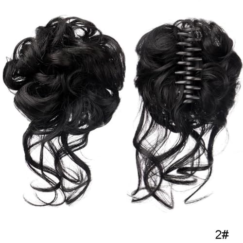 Haarteile und Extensions mit natürlichem Look, Flauschiger Haarclip im Ringstil for Damen – Haar-Accessoire mit Blumenknospen und Kugelkopf,Clip-In-Pferdeschwanz-Extensions aus Echthaar(Black) von Glamour Haven
