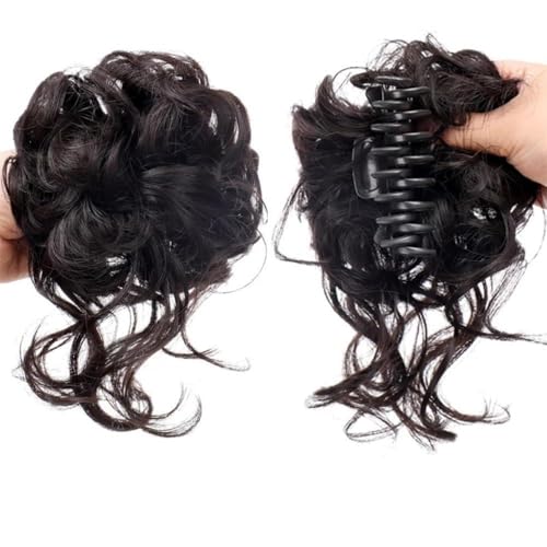 Haarteile und Extensions mit natürlichem Look, Flauschiger Haarclip im Ringstil for Damen – Haar-Accessoire mit Blumenknospen und Kugelkopf,Clip-In-Pferdeschwanz-Extensions aus Echthaar(Dark brown) von Glamour Haven