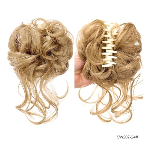 Haarteile und Extensions mit natürlichem Look, Flauschiger Haarclip im Ringstil for Damen – Haar-Accessoire mit Blumenknospen und Kugelkopf,Clip-In-Pferdeschwanz-Extensions aus Echthaar(Dark golden y von Glamour Haven