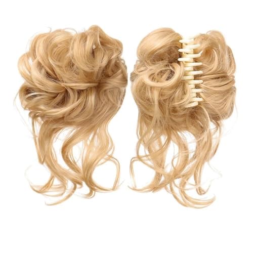 Haarteile und Extensions mit natürlichem Look, Flauschiger Haarclip im Ringstil for Damen – Haar-Accessoire mit Blumenknospen und Kugelkopf,Clip-In-Pferdeschwanz-Extensions aus Echthaar(Golden yellow von Glamour Haven