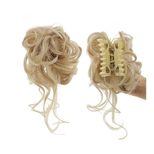 Haarteile und Extensions mit natürlichem Look, Flauschiger Haarclip im Ringstil for Damen – Haar-Accessoire mit Blumenknospen und Kugelkopf,Clip-In-Pferdeschwanz-Extensions aus Echthaar(Light golden von Glamour Haven