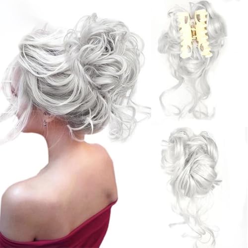 Haarteile und Extensions mit natürlichem Look, Flauschiger Haarclip im Ringstil for Damen – Haar-Accessoire mit Blumenknospen und Kugelkopf,Clip-In-Pferdeschwanz-Extensions aus Echthaar(Off-white) von Glamour Haven