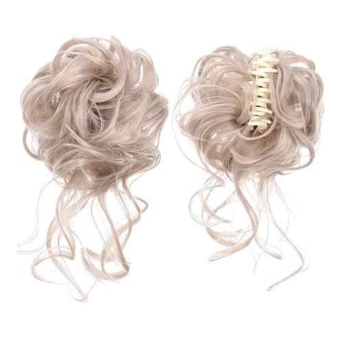 Haarteile und Extensions mit natürlichem Look, Flauschiger Haarclip im Ringstil for Damen – Haar-Accessoire mit Blumenknospen und Kugelkopf,Clip-In-Pferdeschwanz-Extensions aus Echthaar(Silver gray) von Glamour Haven