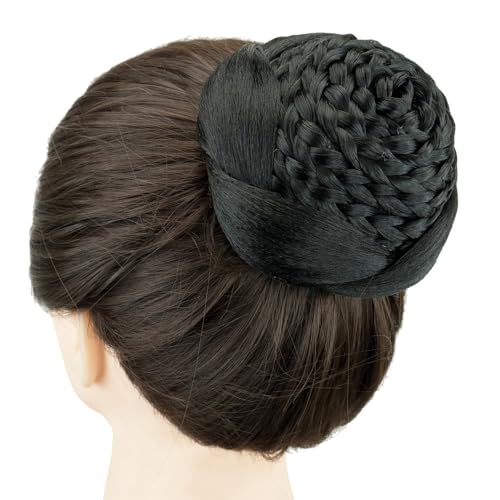Haarteile und Extensions mit natürlichem Look, Geflochtener Kunsthaarknoten for Frauen – Hochsteckfrisur for Hochzeit und Tanz,Clip-In-Pferdeschwanz-Extensions aus Echthaar(Black) von Glamour Haven