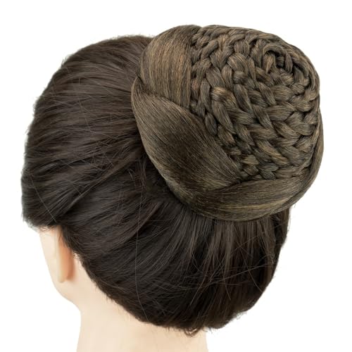 Haarteile und Extensions mit natürlichem Look, Geflochtener Kunsthaarknoten for Frauen – Hochsteckfrisur for Hochzeit und Tanz,Clip-In-Pferdeschwanz-Extensions aus Echthaar(Mix Brown) von Glamour Haven