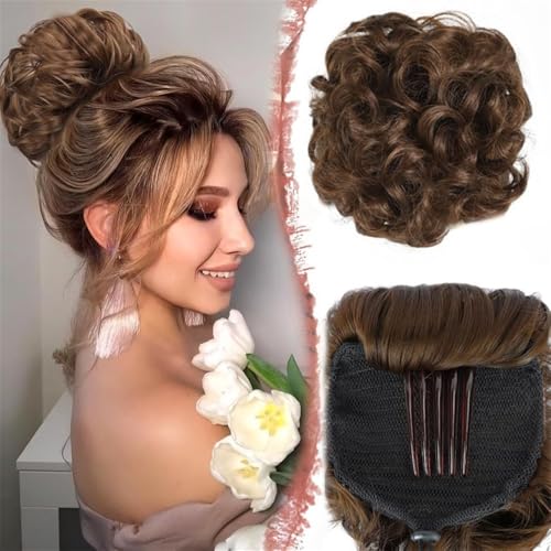 Haarteile und Extensions mit natürlichem Look, Großes Messy Bun-Haarteil for Frauen – Synthetischer Haarknoten mit Kordelzugkamm,Clip-In-Pferdeschwanz-Extensions aus Echthaar(Dark brown) von Glamour Haven
