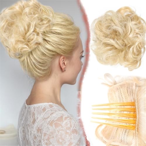 Haarteile und Extensions mit natürlichem Look, Großes Messy Bun-Haarteil for Frauen – Synthetischer Haarknoten mit Kordelzugkamm,Clip-In-Pferdeschwanz-Extensions aus Echthaar(Gold) von Glamour Haven