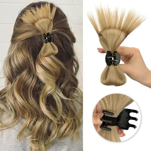 Haarteile und Extensions mit natürlichem Look, Haarklammer mit Federn for Damen – Messy Bun & Bowknot Chignon,Clip-In-Pferdeschwanz-Extensions aus Echthaar(White) von Glamour Haven