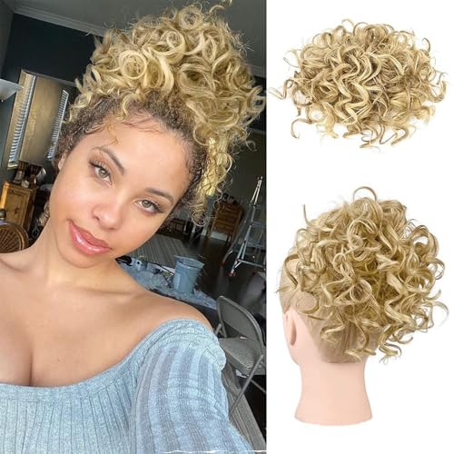 Haarteile und Extensions mit natürlichem Look, Haarteil mit Kordelzug und unordentlichem Dutt for Damen,Clip-In-Pferdeschwanz-Extensions aus Echthaar(Golden yellow) von Glamour Haven