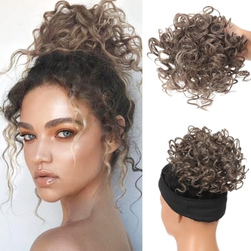 Haarteile und Extensions mit natürlichem Look, Haarteil mit Kordelzug und unordentlichem Dutt for Damen,Clip-In-Pferdeschwanz-Extensions aus Echthaar(Light brown) von Solunovia