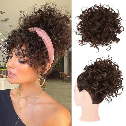 Haarteile und Extensions mit natürlichem Look, Haarteil mit Kordelzug und unordentlichem Dutt for Damen,Clip-In-Pferdeschwanz-Extensions aus Echthaar(Medium brown) von Glamour Haven