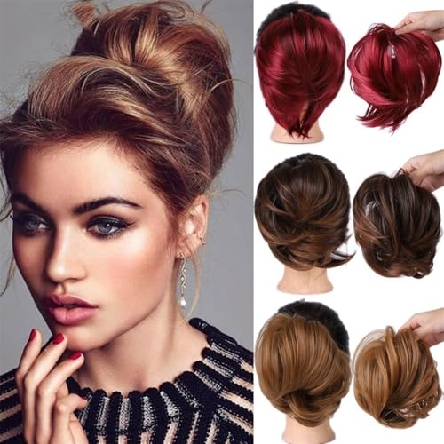 Haarteile und Extensions mit natürlichem Look, Hitzebeständige Haargummis aus Kunsthaar – Donut-Dutt-Chignon for Damen,Clip-In-Pferdeschwanz-Extensions aus Echthaar(Brown yellow) von Glamour Haven
