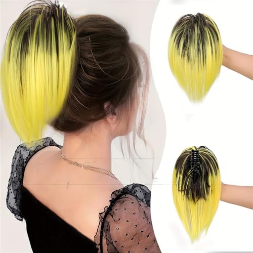Haarteile und Extensions mit natürlichem Look, Hühnerstall Kugelkopf Perücke Greifclip Hot Girl Kopfschmuck Haarpaket Lazy Fluffy Dish Perücke Hai Clip Perücke Haarring,Clip-In-Pferdeschwanz-Extensio von Glamour Haven