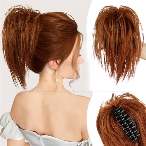 Haarteile und Extensions mit natürlichem Look, Hühnerstall Kugelkopf Perücke Greifclip Hot Girl Kopfschmuck Haarpaket Lazy Fluffy Dish Perücke Hai Clip Perücke Haarring,Clip-In-Pferdeschwanz-Extensio von Glamour Haven