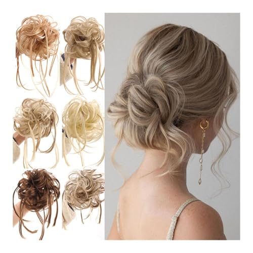 Haarteile und Extensions mit natürlichem Look, Kunstfaser-Langhaar-Loop-Perücke for Damen, modisch, Blumenknospen-Brötchenkopf, flauschig, unordentlich, langes Haar, Zopfperücke,Clip-In-Pferdeschwanz von Glamour Haven