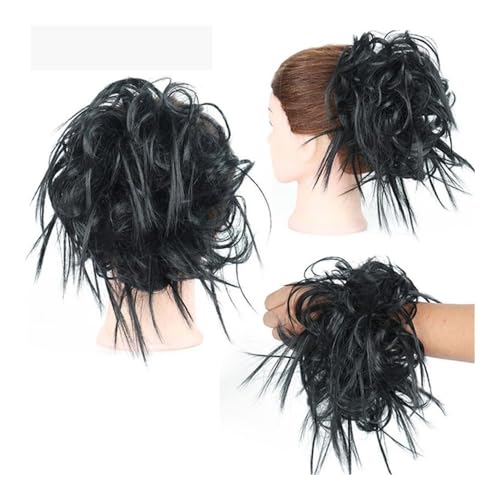 Haarteile und Extensions mit natürlichem Look, Kurze, lockige Chignon-Haarteile for Frauen, inklusive Gummiband und synthetischem Haargummi,Clip-In-Pferdeschwanz-Extensions aus Echthaar(Black) von Glamour Haven