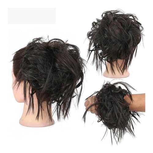 Haarteile und Extensions mit natürlichem Look, Kurze, lockige Chignon-Haarteile for Frauen, inklusive Gummiband und synthetischem Haargummi,Clip-In-Pferdeschwanz-Extensions aus Echthaar(Brown black) von Glamour Haven