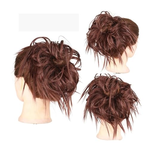 Haarteile und Extensions mit natürlichem Look, Kurze, lockige Chignon-Haarteile for Frauen, inklusive Gummiband und synthetischem Haargummi,Clip-In-Pferdeschwanz-Extensions aus Echthaar(Brown red) von Glamour Haven