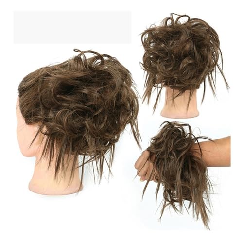 Haarteile und Extensions mit natürlichem Look, Kurze, lockige Chignon-Haarteile for Frauen, inklusive Gummiband und synthetischem Haargummi,Clip-In-Pferdeschwanz-Extensions aus Echthaar(Dark brown) von Glamour Haven