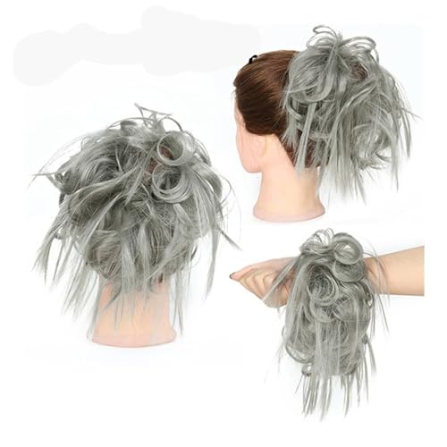 Haarteile und Extensions mit natürlichem Look, Kurze, lockige Chignon-Haarteile for Frauen, inklusive Gummiband und synthetischem Haargummi,Clip-In-Pferdeschwanz-Extensions aus Echthaar(Dark gray) von Glamour Haven