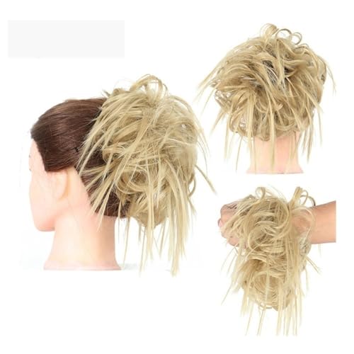Haarteile und Extensions mit natürlichem Look, Kurze, lockige Chignon-Haarteile for Frauen, inklusive Gummiband und synthetischem Haargummi,Clip-In-Pferdeschwanz-Extensions aus Echthaar(Gold) von Glamour Haven
