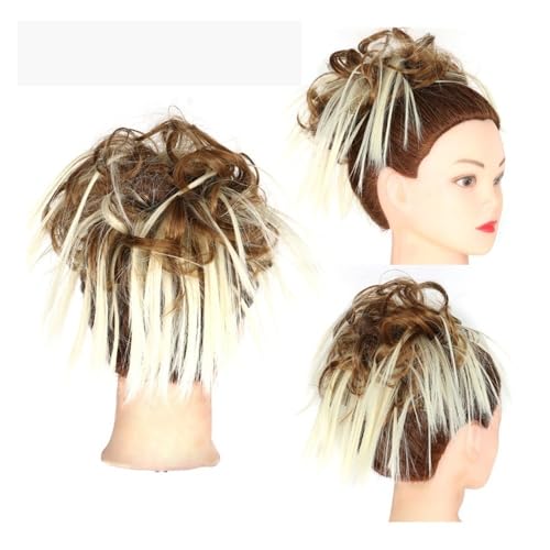 Haarteile und Extensions mit natürlichem Look, Kurze, lockige Chignon-Haarteile for Frauen, inklusive Gummiband und synthetischem Haargummi,Clip-In-Pferdeschwanz-Extensions aus Echthaar(Light brown w von Glamour Haven