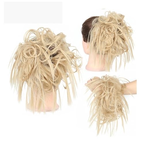 Haarteile und Extensions mit natürlichem Look, Kurze, lockige Chignon-Haarteile for Frauen, inklusive Gummiband und synthetischem Haargummi,Clip-In-Pferdeschwanz-Extensions aus Echthaar(Light gold) von Glamour Haven