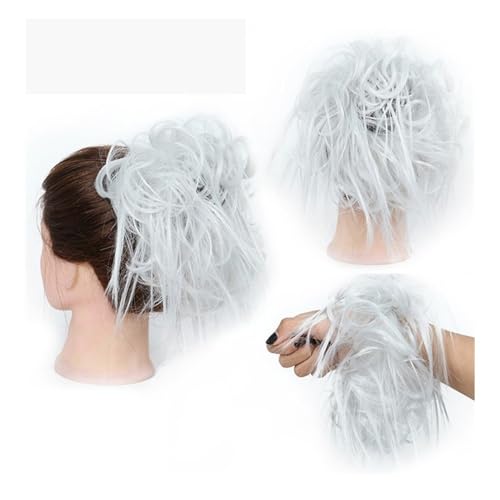 Haarteile und Extensions mit natürlichem Look, Kurze, lockige Chignon-Haarteile for Frauen, inklusive Gummiband und synthetischem Haargummi,Clip-In-Pferdeschwanz-Extensions aus Echthaar(Light gray) von Glamour Haven