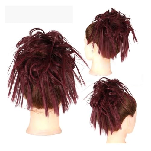 Haarteile und Extensions mit natürlichem Look, Kurze, lockige Chignon-Haarteile for Frauen, inklusive Gummiband und synthetischem Haargummi,Clip-In-Pferdeschwanz-Extensions aus Echthaar(Wine red) von Glamour Haven