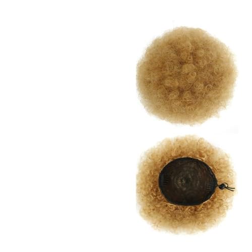 Haarteile und Extensions mit natürlichem Look, Kurzes Afro-Puff-Curly-Chignon-Haarteil for blonde Frauen – Kinky Updo-Pferdeschwanz,Clip-In-Pferdeschwanz-Extensions aus Echthaar(Yellow) von Glamour Haven