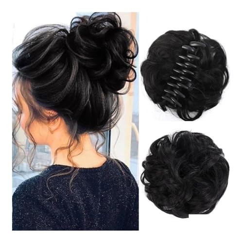 Haarteile und Extensions mit natürlichem Look, Messy Bun Clip-in Lockiges Haarteil – Einfache Partyfrisur for Frauen,Clip-In-Pferdeschwanz-Extensions aus Echthaar(Black) von Glamour Haven