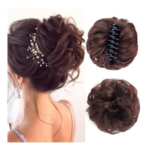Haarteile und Extensions mit natürlichem Look, Messy Bun Clip-in Lockiges Haarteil – Einfache Partyfrisur for Frauen,Clip-In-Pferdeschwanz-Extensions aus Echthaar(Brown) von Glamour Haven