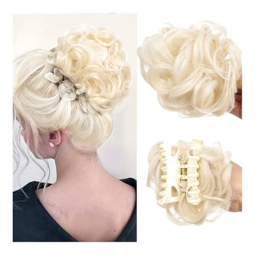 Haarteile und Extensions mit natürlichem Look, Messy Bun Clip-in Lockiges Haarteil – Einfache Partyfrisur for Frauen,Clip-In-Pferdeschwanz-Extensions aus Echthaar(Gold) von Glamour Haven