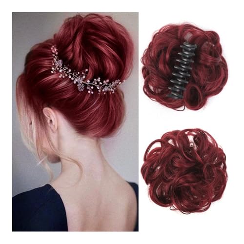 Haarteile und Extensions mit natürlichem Look, Messy Bun Clip-in Lockiges Haarteil – Einfache Partyfrisur for Frauen,Clip-In-Pferdeschwanz-Extensions aus Echthaar(Red) von Glamour Haven