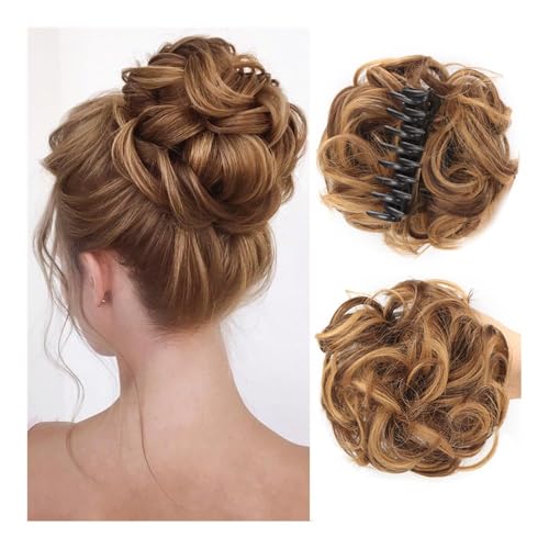 Haarteile und Extensions mit natürlichem Look, Messy Bun Clip-in Lockiges Haarteil – Einfache Partyfrisur for Frauen,Clip-In-Pferdeschwanz-Extensions aus Echthaar(Yellow) von Glamour Haven