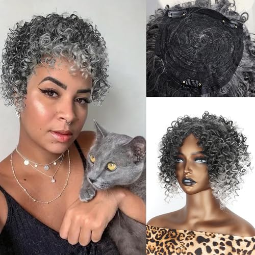 Haarteile und Extensions mit natürlichem Look, Messy Bun Haarteil - African Curl Synthetische Perücke for Frauen,Clip-In-Pferdeschwanz-Extensions aus Echthaar(Gray) von Glamour Haven
