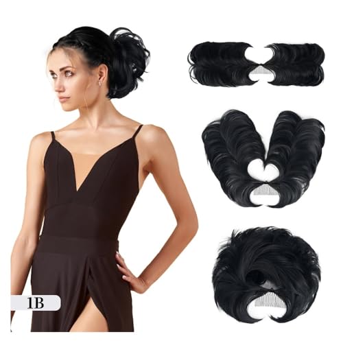 Haarteile und Extensions mit natürlichem Look, Messy Bun Haarteil Kamm Clip – Vielseitige Hochsteckfrisur for Frauen, Kurzes & Glattes Haar,Clip-In-Pferdeschwanz-Extensions aus Echthaar(Dark black) von Glamour Haven