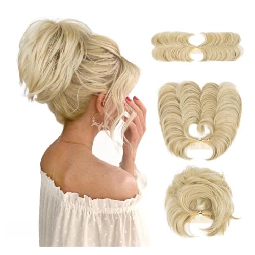 Haarteile und Extensions mit natürlichem Look, Messy Bun Haarteil Kamm Clip – Vielseitige Hochsteckfrisur for Frauen, Kurzes & Glattes Haar,Clip-In-Pferdeschwanz-Extensions aus Echthaar(Gold) von Solunovia