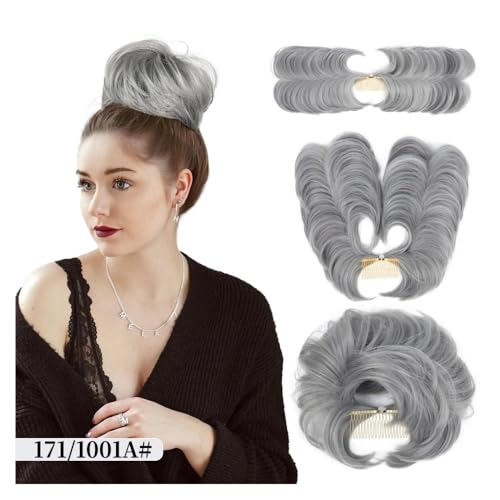 Haarteile und Extensions mit natürlichem Look, Messy Bun Haarteil Kamm Clip – Vielseitige Hochsteckfrisur for Frauen, Kurzes & Glattes Haar,Clip-In-Pferdeschwanz-Extensions aus Echthaar(Light gray) von Glamour Haven