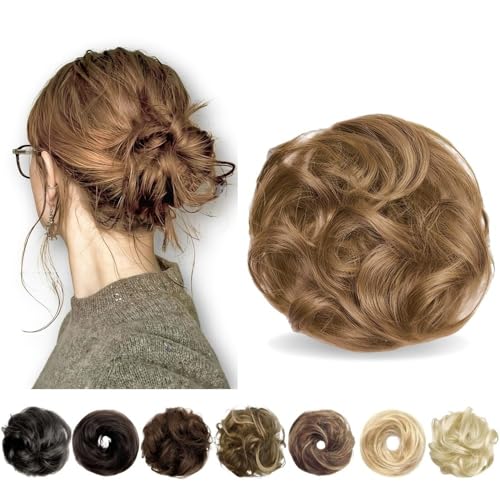 Haarteile und Extensions mit natürlichem Look, Messy Bun Haarteil for Frauen Echthaar Donut Hochsteckfrisur mit Haargummi,Clip-In-Pferdeschwanz-Extensions aus Echthaar(Brown) von Solunovia