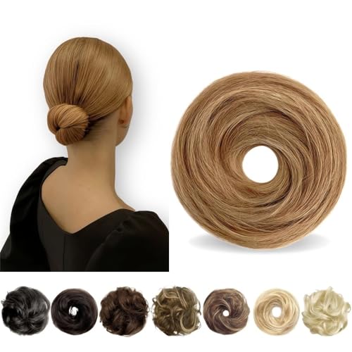 Haarteile und Extensions mit natürlichem Look, Messy Bun Haarteil for Frauen Echthaar Donut Hochsteckfrisur mit Haargummi,Clip-In-Pferdeschwanz-Extensions aus Echthaar(Brownish yellow) von Glamour Haven